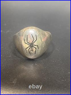 Vintage Navajo Sterling Silver Spider Biker Ring 10g Size 12 L. 75 Signed TS