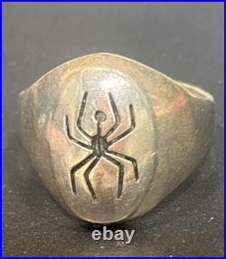Vintage Navajo Sterling Silver Spider Biker Ring 10g Size 12 L. 75 Signed TS