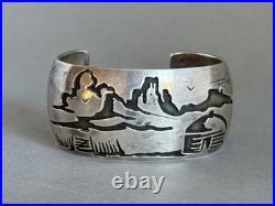 Vintage Navajo Sterling Silver Storyteller Bracelet Signed DM