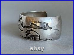 Vintage Navajo Sterling Silver Storyteller Bracelet Signed DM