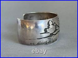 Vintage Navajo Sterling Silver Storyteller Bracelet Signed DM