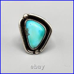 Vintage Navajo Sterling Silver Triangle Turquoise Shadow Box Ring Sz 5.25 7.9g