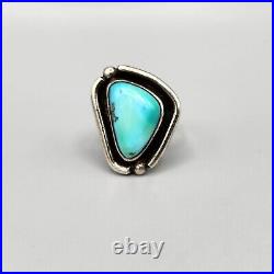 Vintage Navajo Sterling Silver Triangle Turquoise Shadow Box Ring Sz 5.25 7.9g