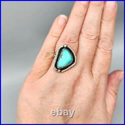 Vintage Navajo Sterling Silver Triangle Turquoise Shadow Box Ring Sz 5.25 7.9g