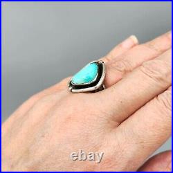 Vintage Navajo Sterling Silver Triangle Turquoise Shadow Box Ring Sz 5.25 7.9g