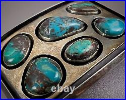 Vintage Navajo Sterling Silver Turquoise Cluster Belt Buckle SOLID! NICE