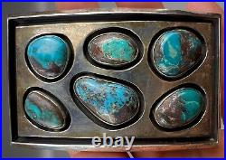 Vintage Navajo Sterling Silver Turquoise Cluster Belt Buckle SOLID! NICE