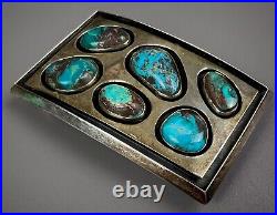 Vintage Navajo Sterling Silver Turquoise Cluster Belt Buckle SOLID! NICE