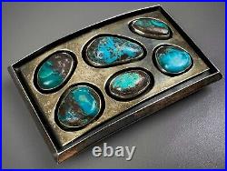 Vintage Navajo Sterling Silver Turquoise Cluster Belt Buckle SOLID! NICE