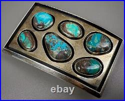 Vintage Navajo Sterling Silver Turquoise Cluster Belt Buckle SOLID! NICE