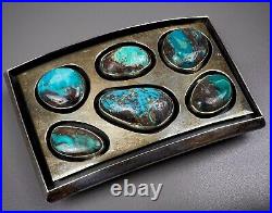 Vintage Navajo Sterling Silver Turquoise Cluster Belt Buckle SOLID! NICE