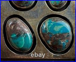 Vintage Navajo Sterling Silver Turquoise Cluster Belt Buckle SOLID! NICE