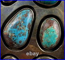 Vintage Navajo Sterling Silver Turquoise Cluster Belt Buckle SOLID! NICE