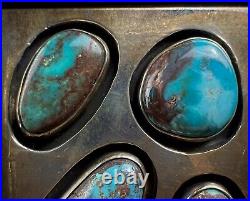 Vintage Navajo Sterling Silver Turquoise Cluster Belt Buckle SOLID! NICE