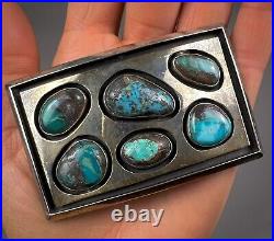 Vintage Navajo Sterling Silver Turquoise Cluster Belt Buckle SOLID! NICE