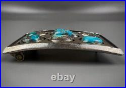 Vintage Navajo Sterling Silver Turquoise Cluster Belt Buckle SOLID! NICE