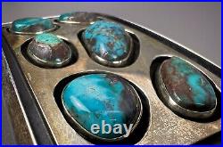 Vintage Navajo Sterling Silver Turquoise Cluster Belt Buckle SOLID! NICE