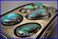 Vintage Navajo Sterling Silver Turquoise Cluster Belt Buckle SOLID! NICE