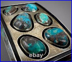 Vintage Navajo Sterling Silver Turquoise Cluster Belt Buckle SOLID! NICE