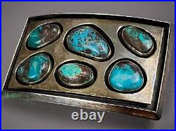 Vintage Navajo Sterling Silver Turquoise Cluster Belt Buckle SOLID! NICE