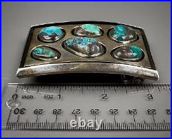 Vintage Navajo Sterling Silver Turquoise Cluster Belt Buckle SOLID! NICE