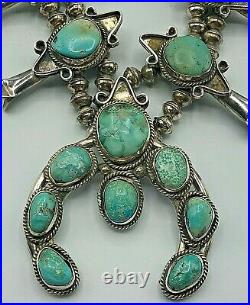Vintage Navajo Sterling Silver & Turquoise Cluster SQUASH BLOSSOM Necklace 224g