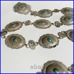 Vintage Navajo Sterling Silver Turquoise Concho Belt Stamped Conchas Chain Link