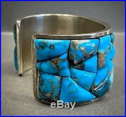 Vintage Navajo Sterling Silver Turquoise Coral Cobblestone Cuff Bracelet HEAVY