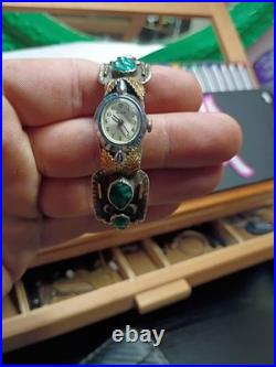 Vintage Navajo Sterling Silver Turquoise Coral Ladies Watch Cuff Bracelet 6.25