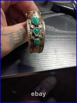 Vintage Navajo Sterling Silver Turquoise Coral Ladies Watch Cuff Bracelet 6.25