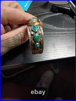 Vintage Navajo Sterling Silver Turquoise Coral Ladies Watch Cuff Bracelet 6.25