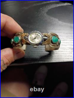 Vintage Navajo Sterling Silver Turquoise Coral Ladies Watch Cuff Bracelet 6.25