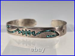 Vintage Navajo Sterling Silver Turquoise Inlay Cuff Bracelet