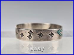 Vintage Navajo Sterling Silver Turquoise Inlay Cuff Bracelet