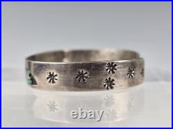Vintage Navajo Sterling Silver Turquoise Inlay Cuff Bracelet
