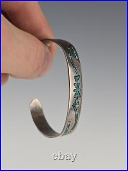 Vintage Navajo Sterling Silver Turquoise Inlay Cuff Bracelet