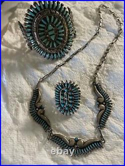 Vintage Navajo Sterling Silver Turquoise Needle Point Three Piece Set