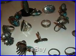 Vintage Navajo Sterling Silver Turquoise Ring Lot 18 Zuni Old Pawn