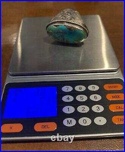 Vintage Navajo Sterling Silver Turquoise Ring Signed Ad Heavy 53.9 Grams