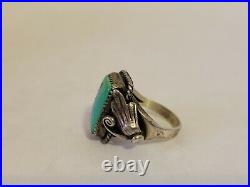 Vintage Navajo Sterling Silver Turquoise Ring Signed Calvin Crank