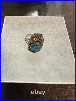 Vintage Navajo Sterling Silver Turquoise Ring Size 11 Native American Handmade