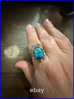 Vintage Navajo Sterling Silver Turquoise Ring Size 11 Native American Handmade
