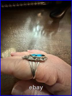 Vintage Navajo Sterling Silver Turquoise Ring Size 11 Native American Handmade