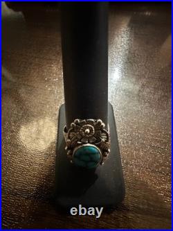 Vintage Navajo Sterling Silver Turquoise Ring Size 11 Native American Handmade