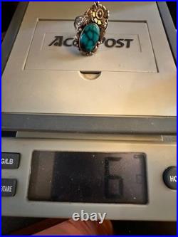 Vintage Navajo Sterling Silver Turquoise Ring Size 11 Native American Handmade