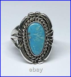 Vintage Navajo Sterling Silver Turquoise Ring signed FG