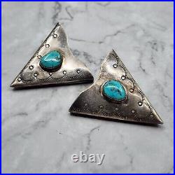 Vintage Navajo Sterling Silver Turquoise Shirt Collar Tips