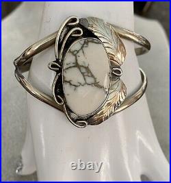 Vintage Navajo Sterling Silver White Buffalo Turquoise Cuff Bracelet