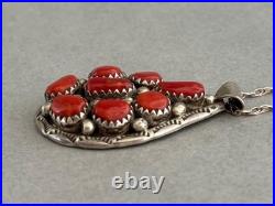 Vintage Navajo Sterling Silver and Coral Pendant on Sterling Chain