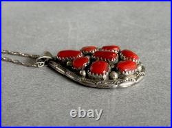 Vintage Navajo Sterling Silver and Coral Pendant on Sterling Chain